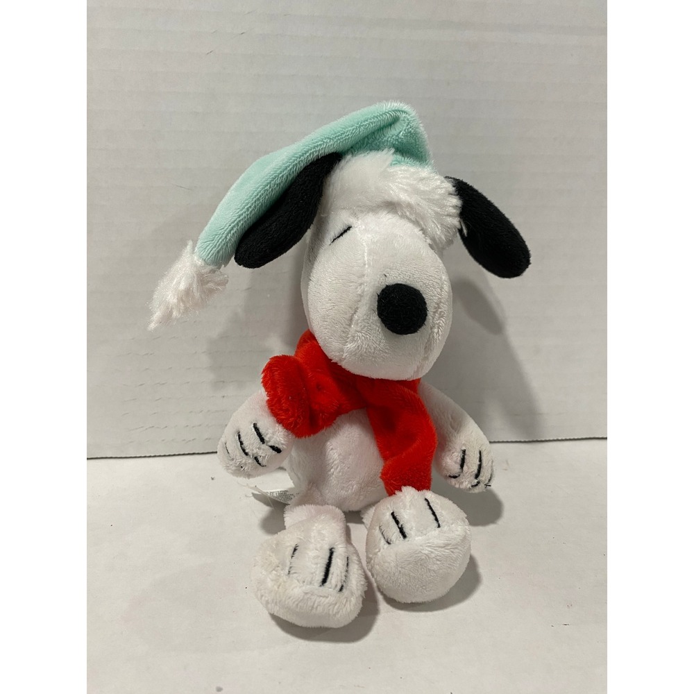 Peanuts Snoopy Plush Clip-On Keychain Holiday Winter Teal Hat Red Scarf White